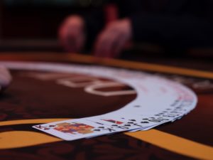 Poker playing cards on the table at a poker room in Ontario Oregon