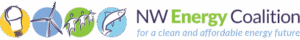 NW Energy Coalition logo with five circular icons (light bulb, wind turbine, nature/plant, water-related symbol) followed by the text 'NW Energy Coalition' and the slogan 'for a clean and affordable energy future'.